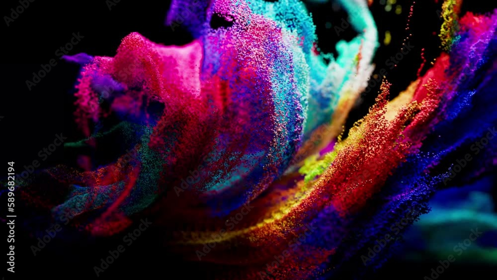 Abstract colorful particles spiral motion 3d animation.