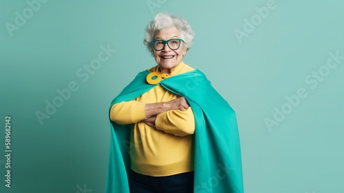 une mamie déguisée en super héro pour la fête des grands-mères - generative ai photo