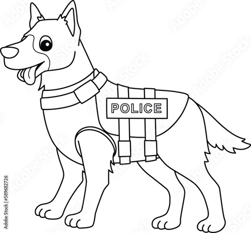 Police Dog Isolated Coloring Page for Kids
