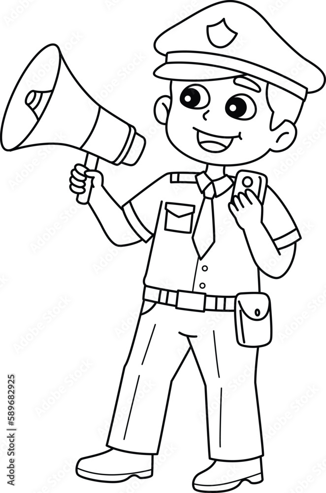 Police Man with a Megaphone Isolated Coloring Page Police Man with a Megaphone Isolated Coloring Page