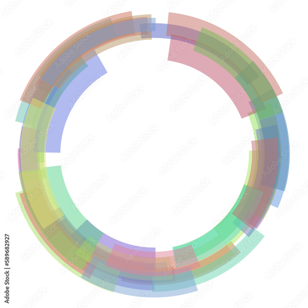 Colorful thick lines circle the frame.