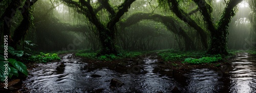 Swamp in deep dense forest
