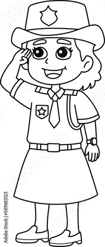 Policewoman Isolated Coloring Page for Kids