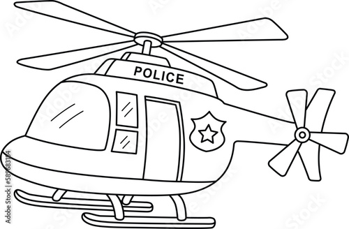 Police Helicopter Isolated Coloring Page for Kids
