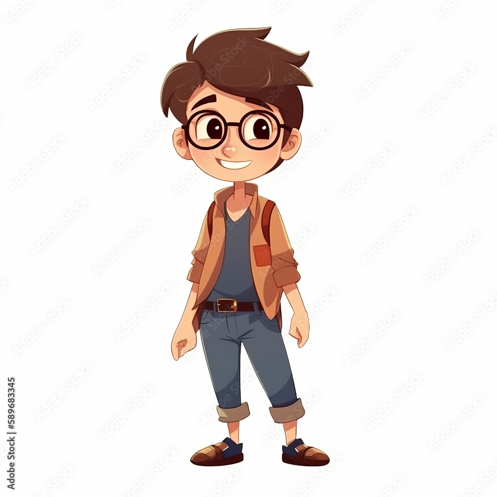 Young boy wearing glasses, brown hair. Generative ai Young boy wearing glasses, brown hair. Generative ai