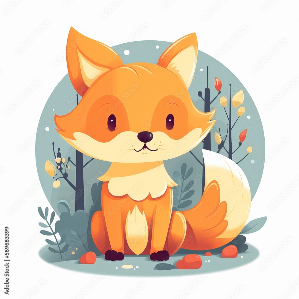 Cute cartoon fox, suitable for clip art sticker, t-shirt design. Generative ai Cute cartoon fox, suitable for clip art sticker, t-shirt design. Generative ai