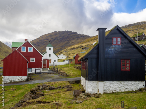 Elduvík colorful wooden houses photo