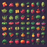 Vegetables and fruits sprite set for gaming assets. Generative ai
