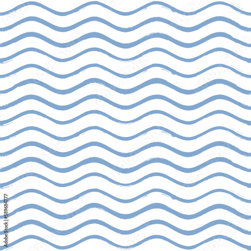 Seamless Wave Pattern, Hand drawn water sea vector background. Wavy beach print, curly grunge paint lines, watercolor stripes