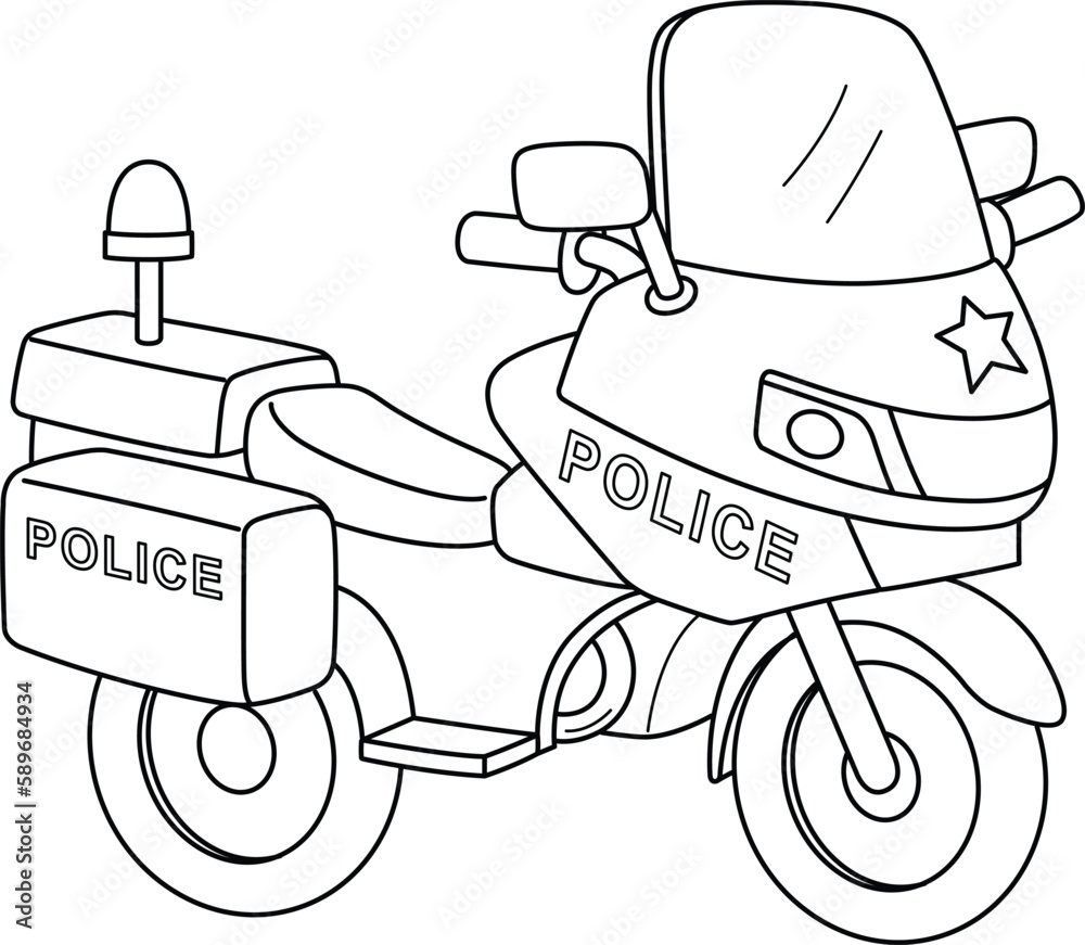 Police Motorcycle Isolated Coloring Page for Kids Stock Vector | Adobe