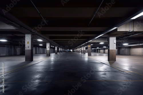 Dark Empty Parking Garage with No Cars  Generative AI