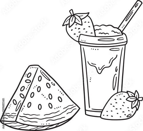 Strawberry Smoothie Watermelon Isolated Coloring 