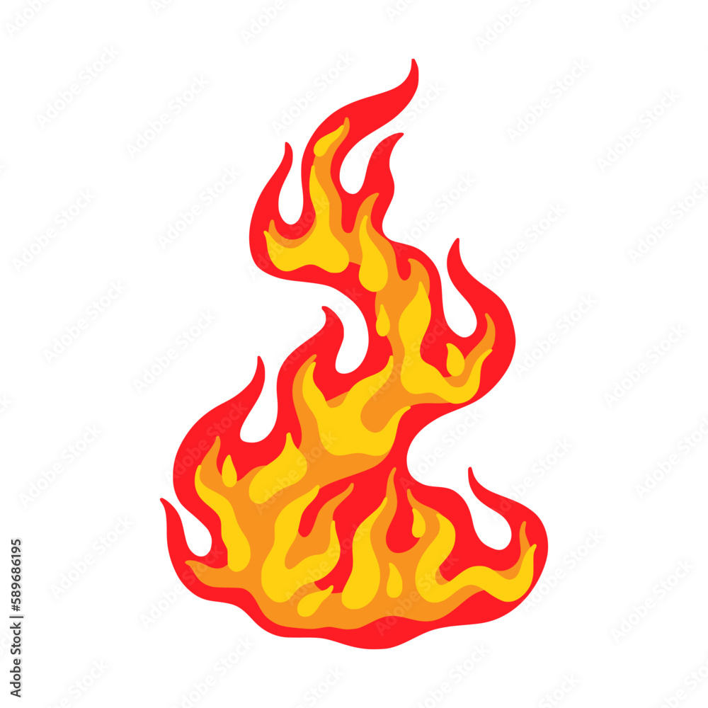 Fire flame, hot heat symbol. Burn danger wildfire, abstract graphic flare sign, warning emblem of campfire, red warm bonfire, light fireball effect, energy motion. Vector graphic icon Fire flame, hot heat symbol. Burn danger wildfire, abstract graphic flare sign, warning emblem of campfire, red warm bonfire, light fireball effect, energy motion. Vector graphic icon