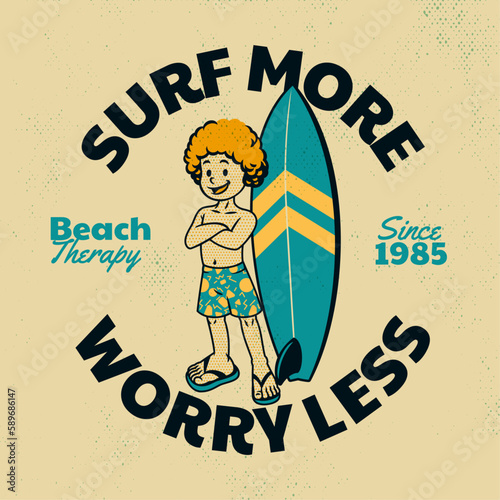 Photography Vintage Retro Shirt design of surfing Boy