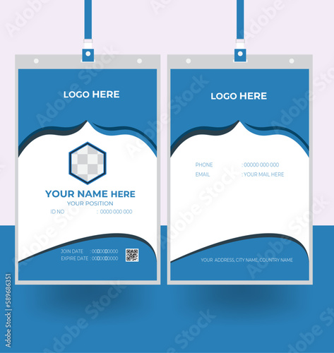 Dark Blue and blue with white Id Card Design, Professional Identity Card Template Vector for Employee