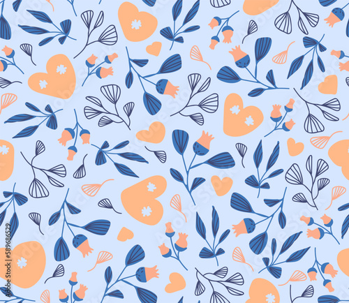 Seamless colorful cute floral spring pattern in doodle style. Vector illustration.