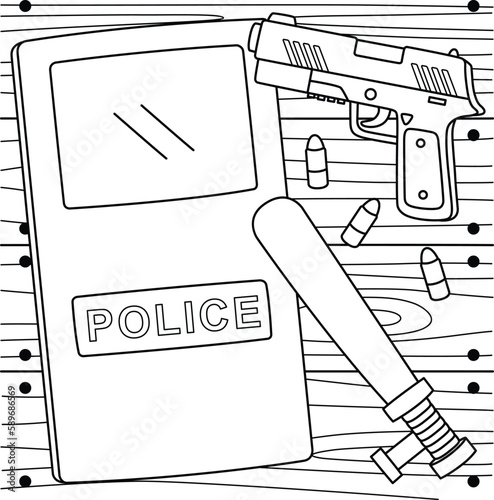 Police Officer Equipment Coloring Page for Kids