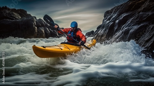Mountain Kayaking: Discovering Adventure and Enjoying Outdoor Sports in Scenic Landscapes. Generative AI © Milos Stojiljkovic