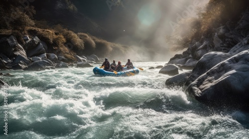 Mountain Kayaking: Discovering Adventure and Enjoying Outdoor Sports in Scenic Landscapes. Generative AI