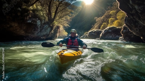 Mountain Kayaking: Discovering Adventure and Enjoying Outdoor Sports in Scenic Landscapes. Generative AI