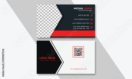 Red and dark black color professional business card design with image, Red Corporate Business Card Layout, creative businessn card design, 
By Graphicarch  photo