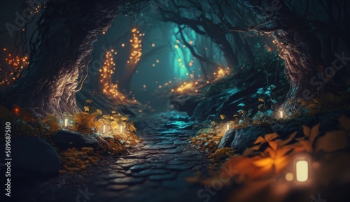 Fantasy forest at Night, generative AI