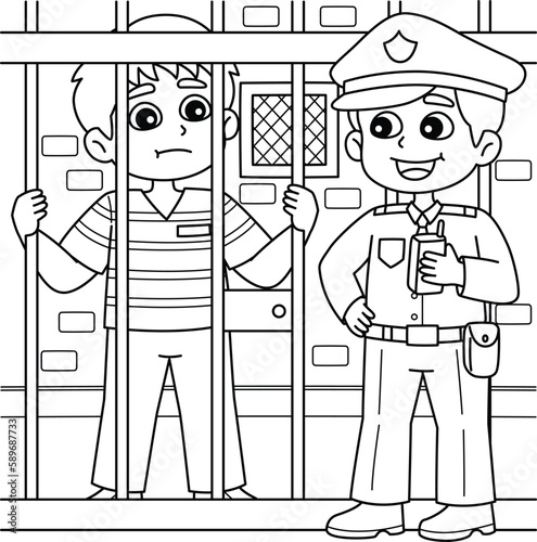 Police Man and Prisoner Coloring Page for Kids