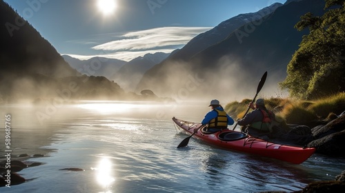 Mountain Kayaking: Discovering Adventure and Enjoying Outdoor Sports in Scenic Landscapes. Generative AI