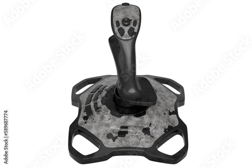 Realistic joystick for flight simulator with black marble texture on white