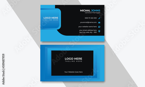Blue & black business card, Horizontal simple clean template vector design, layout in rectangle size.