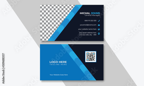 Blue & white business card, Modern business card design, Creative business card design, Official business card design, Blue & black business card design