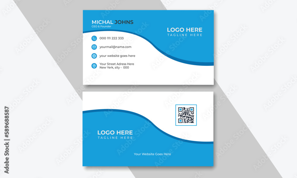 Blue & white business design, Double-sided creative business card template, Business card, Modern business card design, Creative business card design, Official business card design