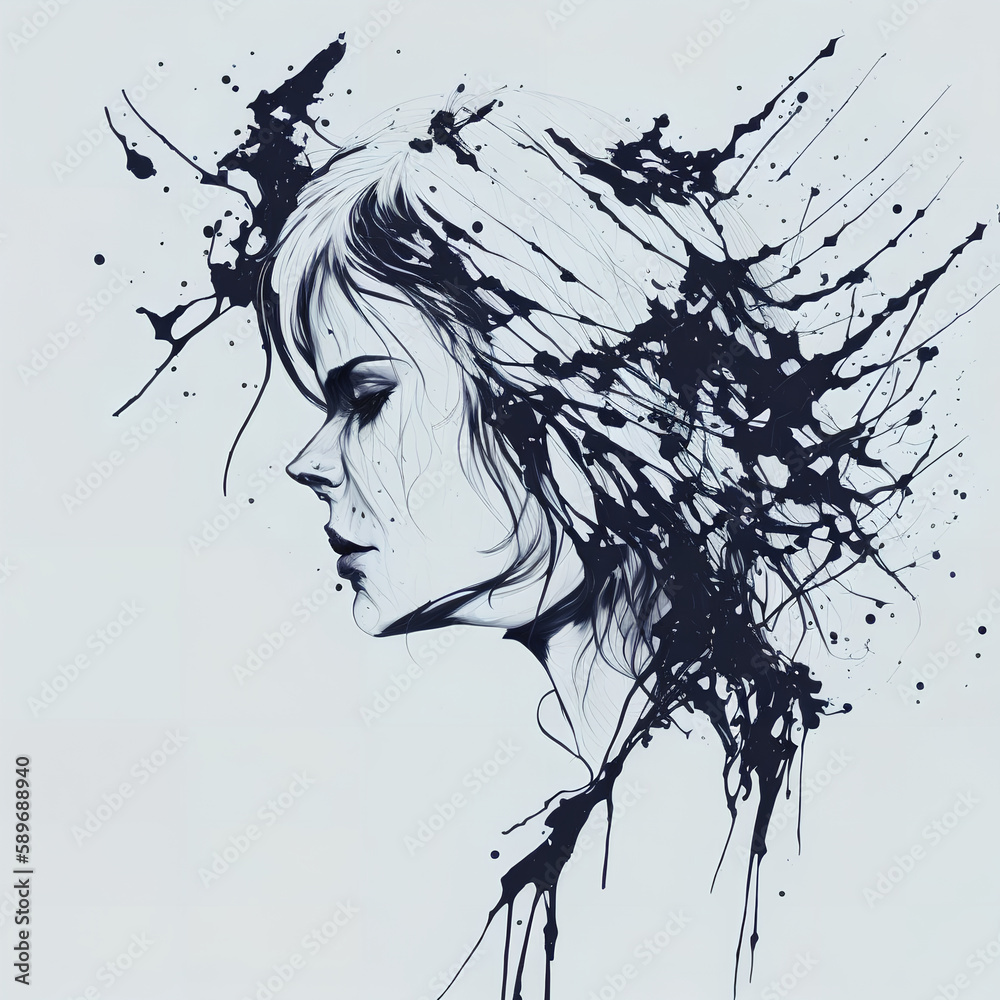 Portrait of a beautiful young woman with paint splashes on her face. Portrait of a beautiful young woman with paint splashes on her face.