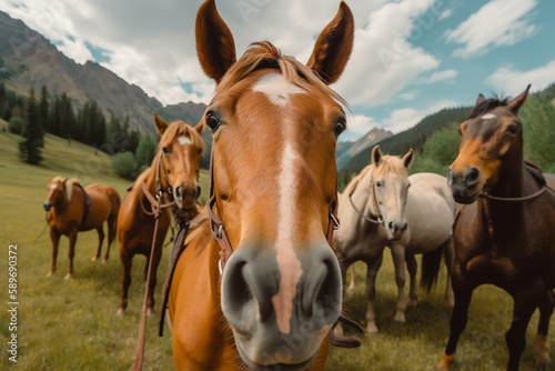 selfie horse on the farm  generative ai
