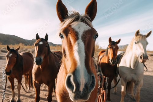 selfie horse on the farm, generative ai © jambulart