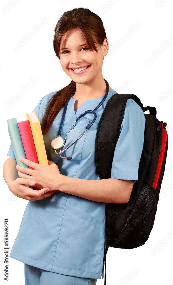 Female Medical Student with Books and Backpack - Isolated Female Medical Student with Books and Backpack - Isolated