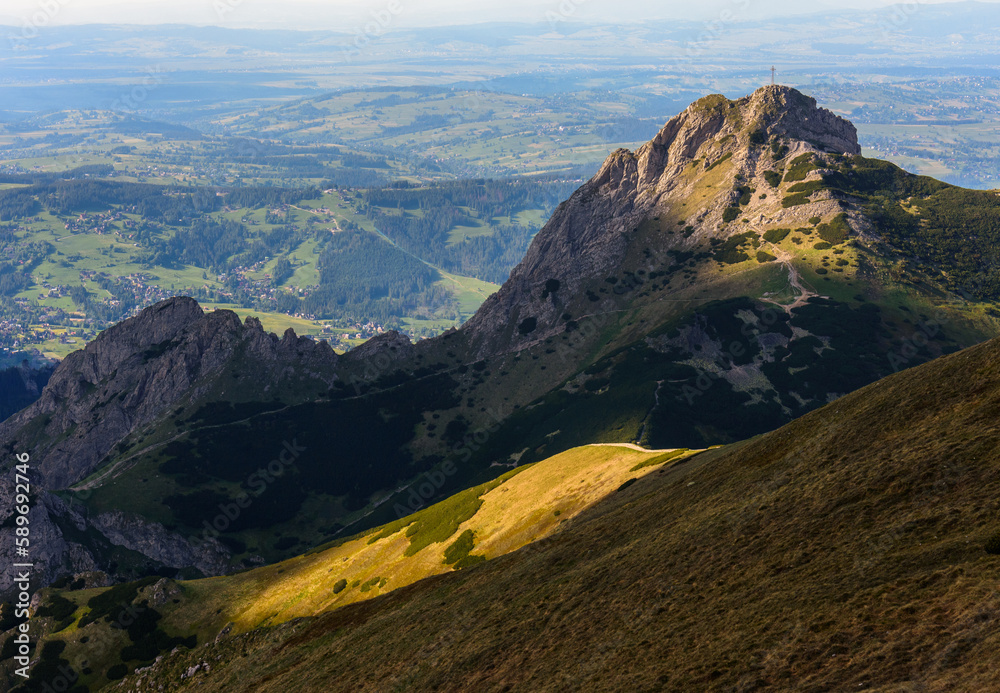 Mountain landscape with a view of the Giewont peak - the legendary mountain peak in the Tatra Mountains