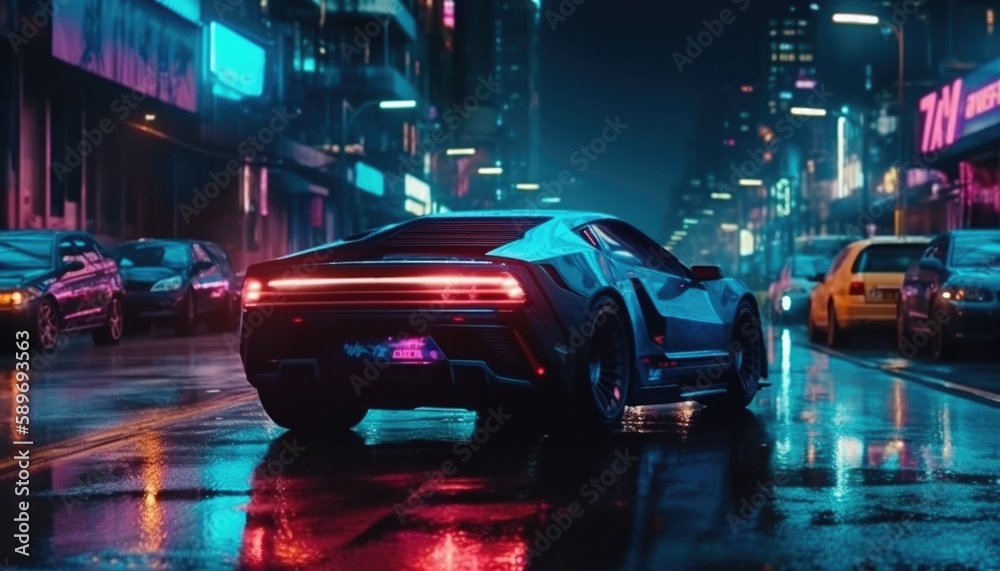 A cyberpunk city filled with cars and robots, Generative Ai A cyberpunk city filled with cars and robots, Generative Ai