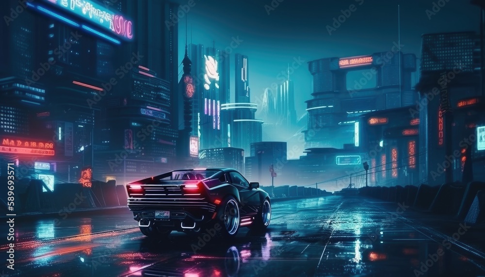 A cyberpunk city filled with cars and robots, Generative Ai A cyberpunk city filled with cars and robots, Generative Ai
