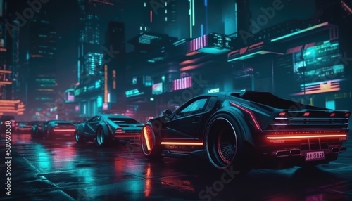 A cyberpunk city filled with cars and robots, Generative Ai