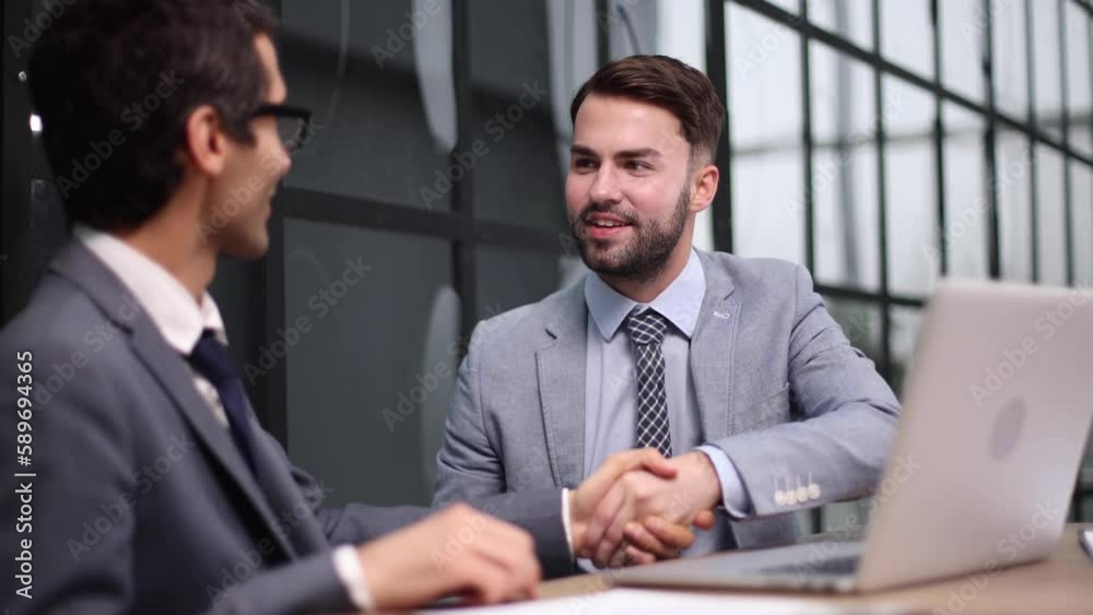 Meeting, handshake and cooperation in the office for a deal or agreement.
