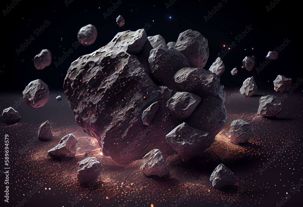 Asteroid belt isolated transparent background drawing. Generative AI