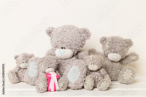 Cute teddy bears on light background
