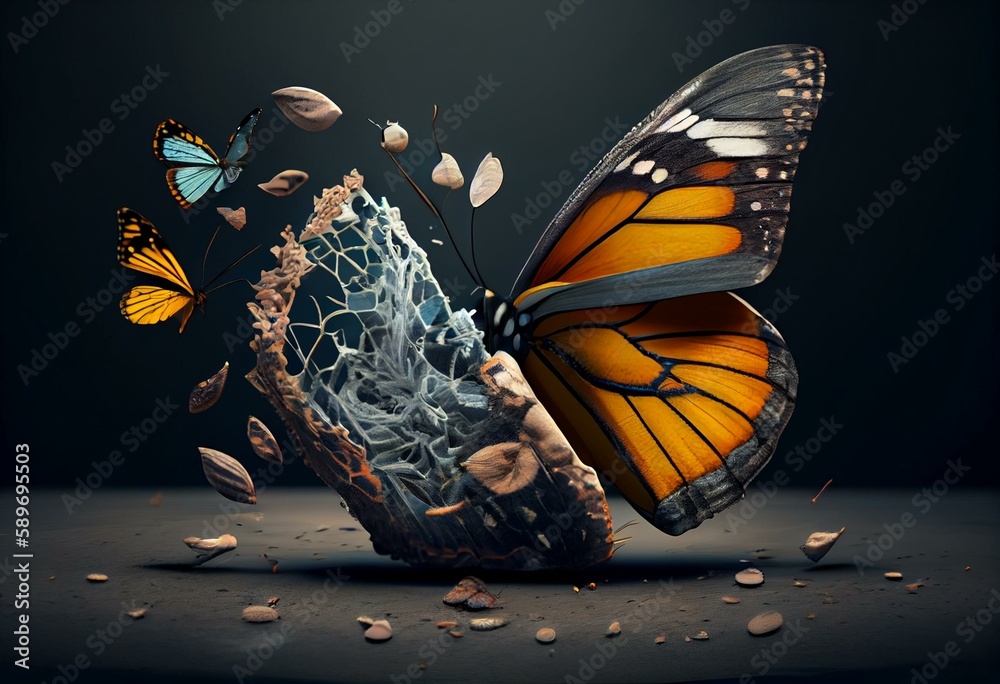 3D butterfly. Evolution of a butterfly in a digital 3d style. Insect