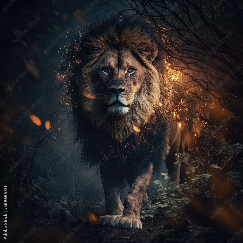 lion burning bright In the forests of the night - generative ai