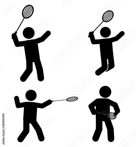 Stick figure or pictogram representation of badminton sport