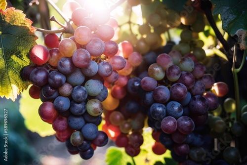 Red Grapes Ripening on Vines. Generative ai