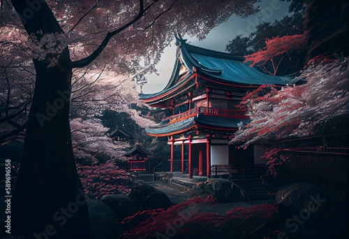 幻想的な春の神社と桜の風景_28. Generative AI