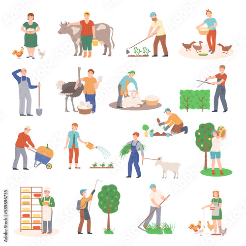 People Farmer Characters Harvesting and Doing Garden Work Big Vector Illustration Set © Happypictures