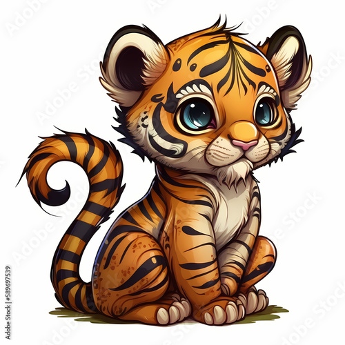 Tiger CArtoon Illustration. Generative AI